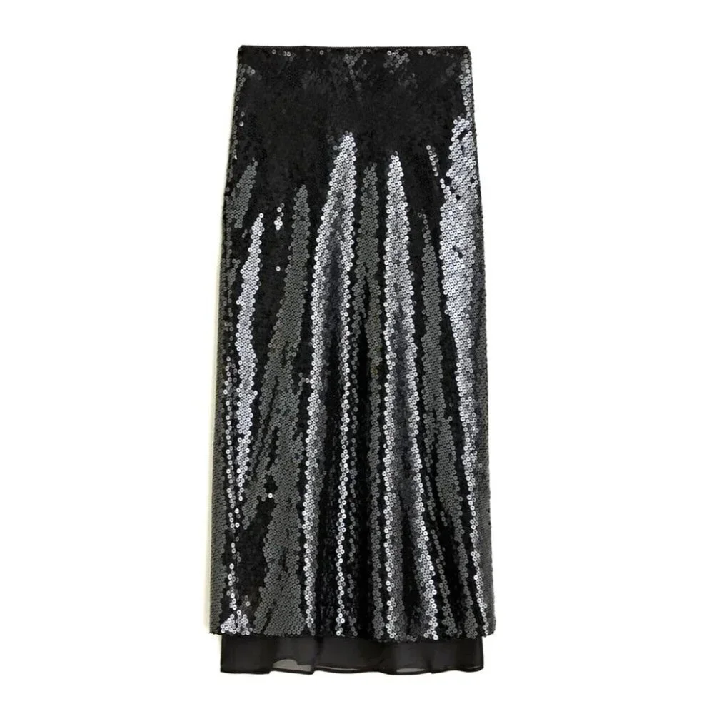 NWT Anna October x J.Crew Limited Edition Sequin Midi in Black Skirt 0 $248